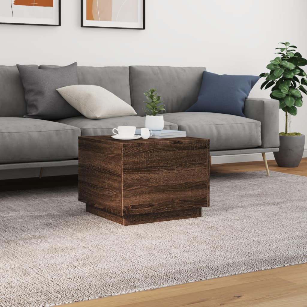 vidaXL Table basse avec lumières LED Chêne marron aspect 50x50x40 cm