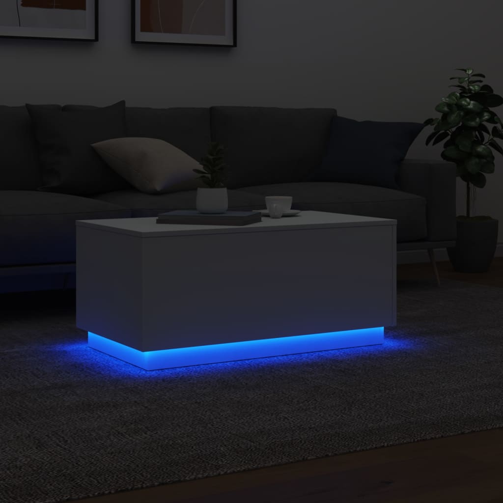 vidaXL Table basse avec lumières LED Blanc 90x50x40 cm