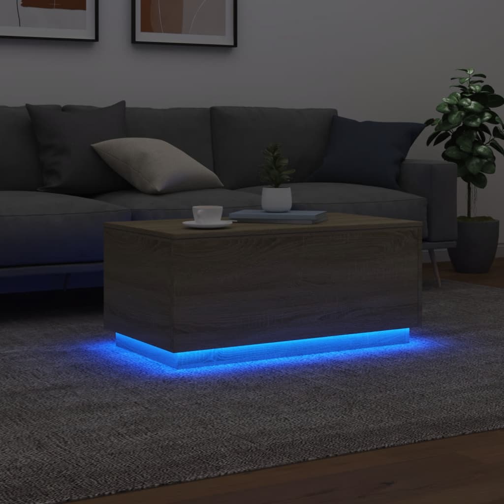 vidaXL Table basse avec lumières LED chêne Sonoma 90x50x40 cm