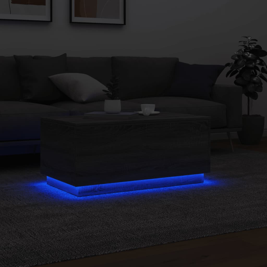 vidaXL Table basse avec lumières LED Gris Sonoma 90x50x40 cm