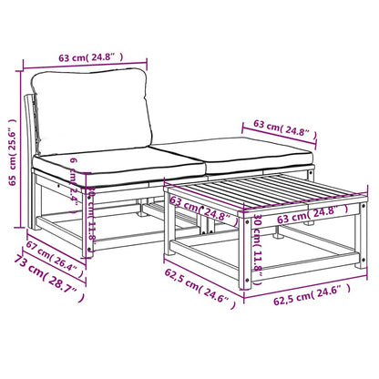 vidaXL 3-tlg. Garten-Lounge-Set mit Kissen Massivholz Akazie