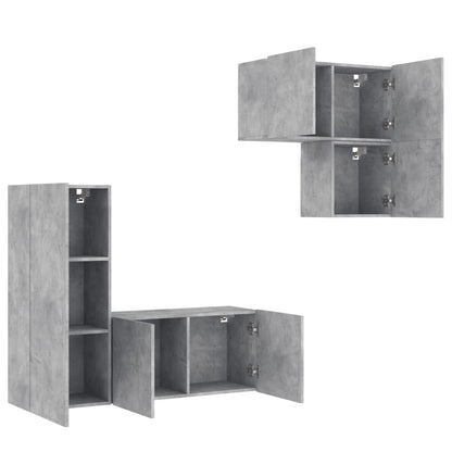 vidaXL 4-tlg. Wohnwand Betongrau Holzwerkstoff