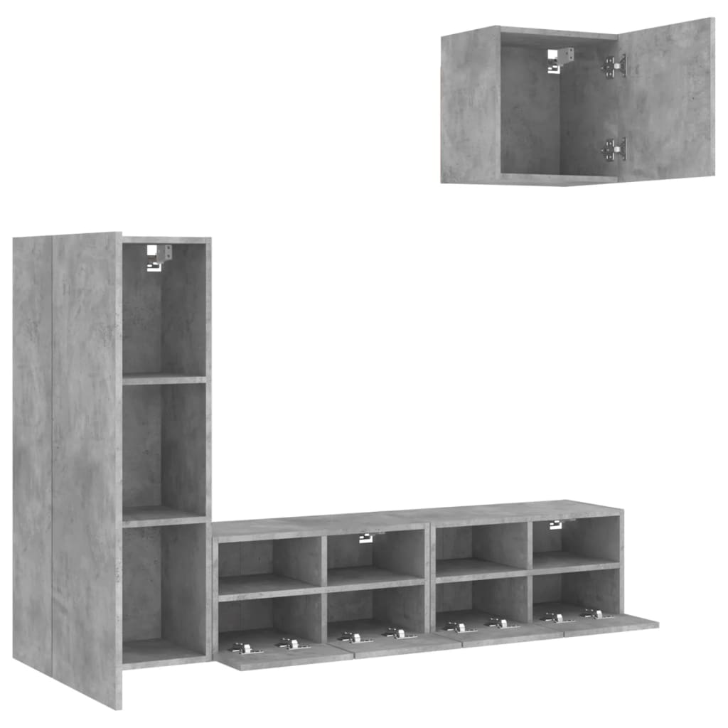 vidaXL 4-tlg. Wohnwand Betongrau Holzwerkstoff