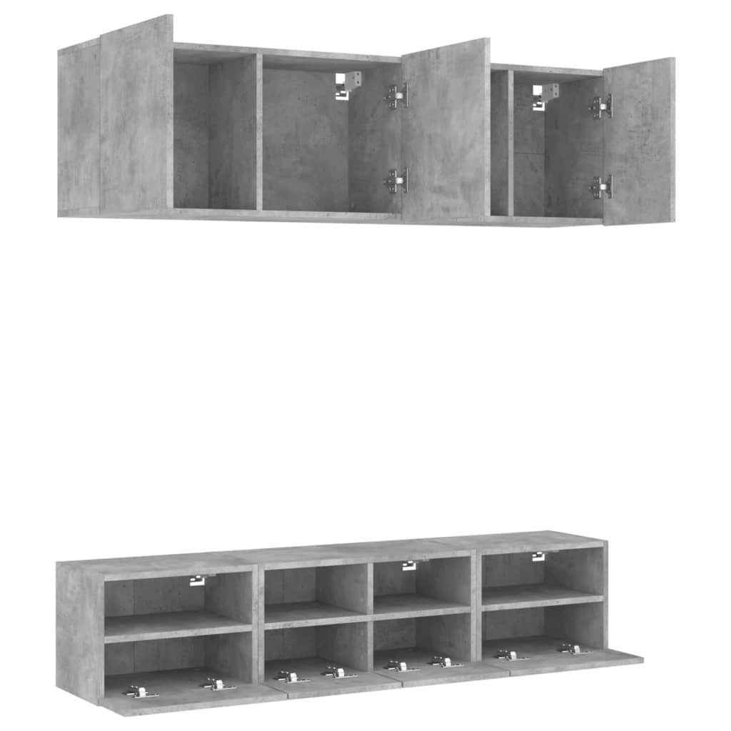 vidaXL 5-tlg. Wohnwand Betongrau Holzwerkstoff