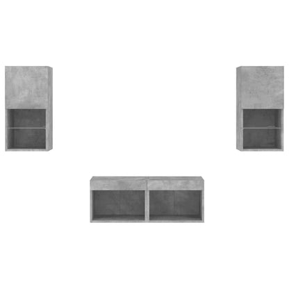 vidaXL 4-tlg. TV-Wohnwand mit LED-Leuchten Betongrau