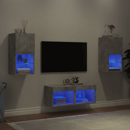 vidaXL 4-tlg. TV-Wohnwand mit LED-Leuchten Betongrau