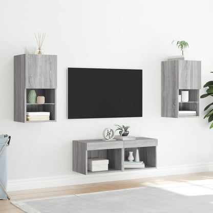 vidaXL 4-tlg. TV-Wohnwand mit LED-Leuchten Grau Sonoma