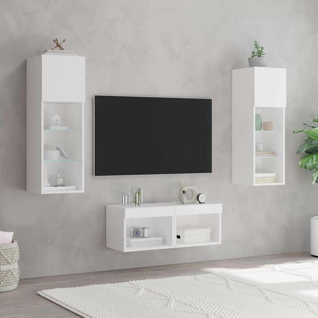 vidaXL 4-tlg. TV-Wohnwand mit LED-Leuchten Weiß