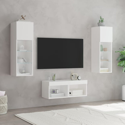 vidaXL 4-tlg. TV-Wohnwand mit LED-Leuchten Weiß