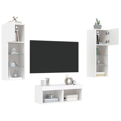 vidaXL 4-tlg. TV-Wohnwand mit LED-Leuchten Weiß