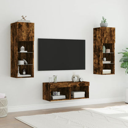 vidaXL 4-tlg. TV-Wohnwand mit LED-Leuchten Räuchereiche