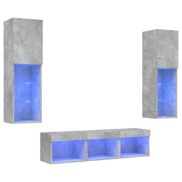 vidaXL Meuble TV 5 pièces avec éclairage LED Gris béton Bois d'ingénierie