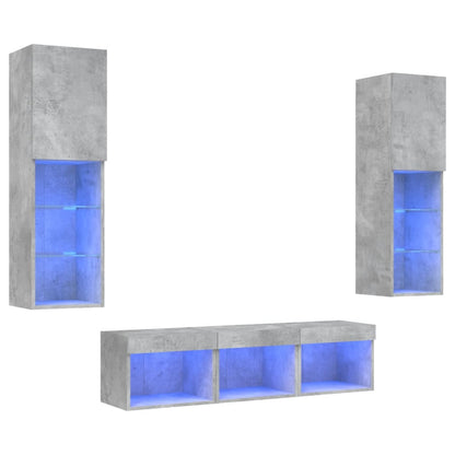vidaXL Meuble TV 5 pièces avec éclairage LED Gris béton Bois d'ingénierie