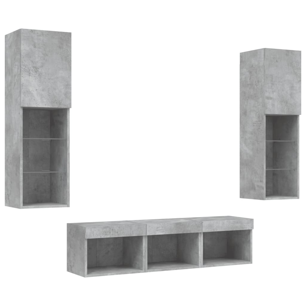 vidaXL Meuble TV 5 pièces avec éclairage LED Gris béton Bois d'ingénierie
