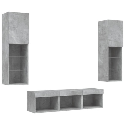 vidaXL Meuble TV 5 pièces avec éclairage LED Gris béton Bois d'ingénierie