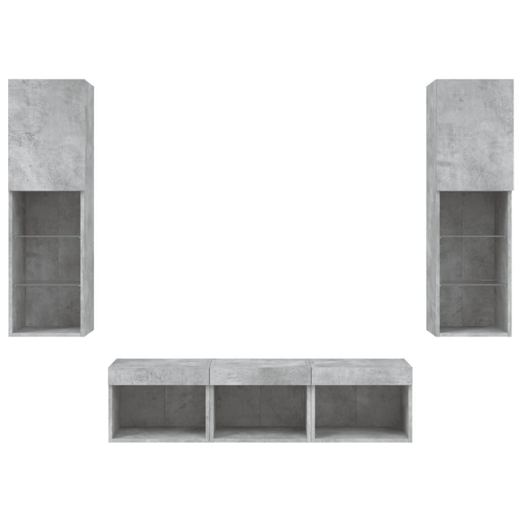 vidaXL Meuble TV 5 pièces avec éclairage LED Gris béton Bois d'ingénierie