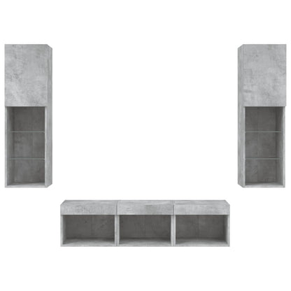 vidaXL Meuble TV 5 pièces avec éclairage LED Gris béton Bois d'ingénierie