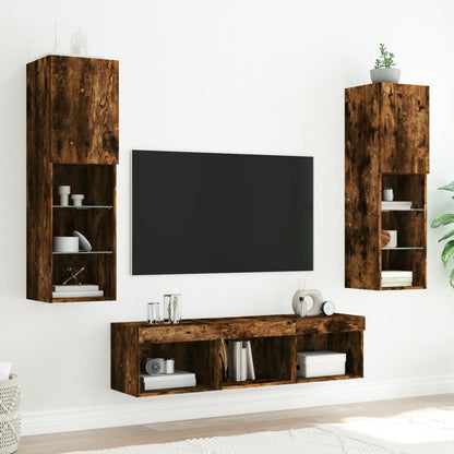 vidaXL 5-tlg. Wohnwand mit LED-Beleuchtung Räuchereiche Holzwerkstoff