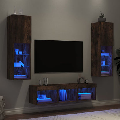 vidaXL 5-tlg. Wohnwand mit LED-Beleuchtung Räuchereiche Holzwerkstoff