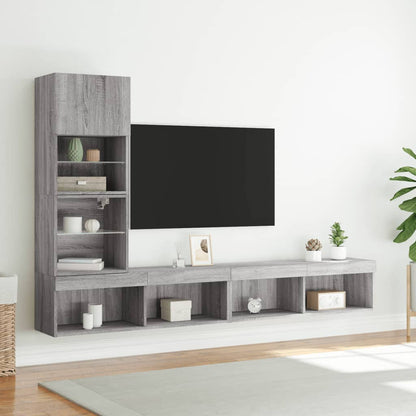 vidaXL 4-tlg. Wohnwand mit LED-Beleuchtung Grau Sonoma Holzwerkstoff