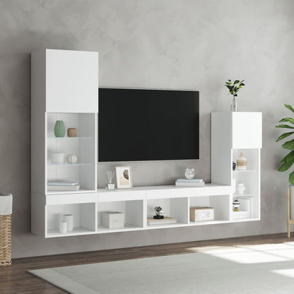 vidaXL 4-tlg. Wohnwand mit LED-Beleuchtung Weiß Holzwerkstoff