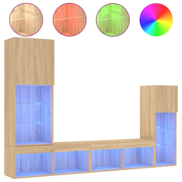 vidaXL 4-tlg. Wohnwand mit LED-Beleuchtung Sonoma-Eiche Holzwerkstoff
