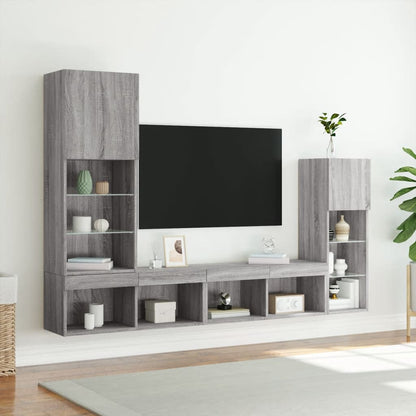 vidaXL 4-tlg. Wohnwand mit LED-Beleuchtung Grau Sonoma Holzwerkstoff