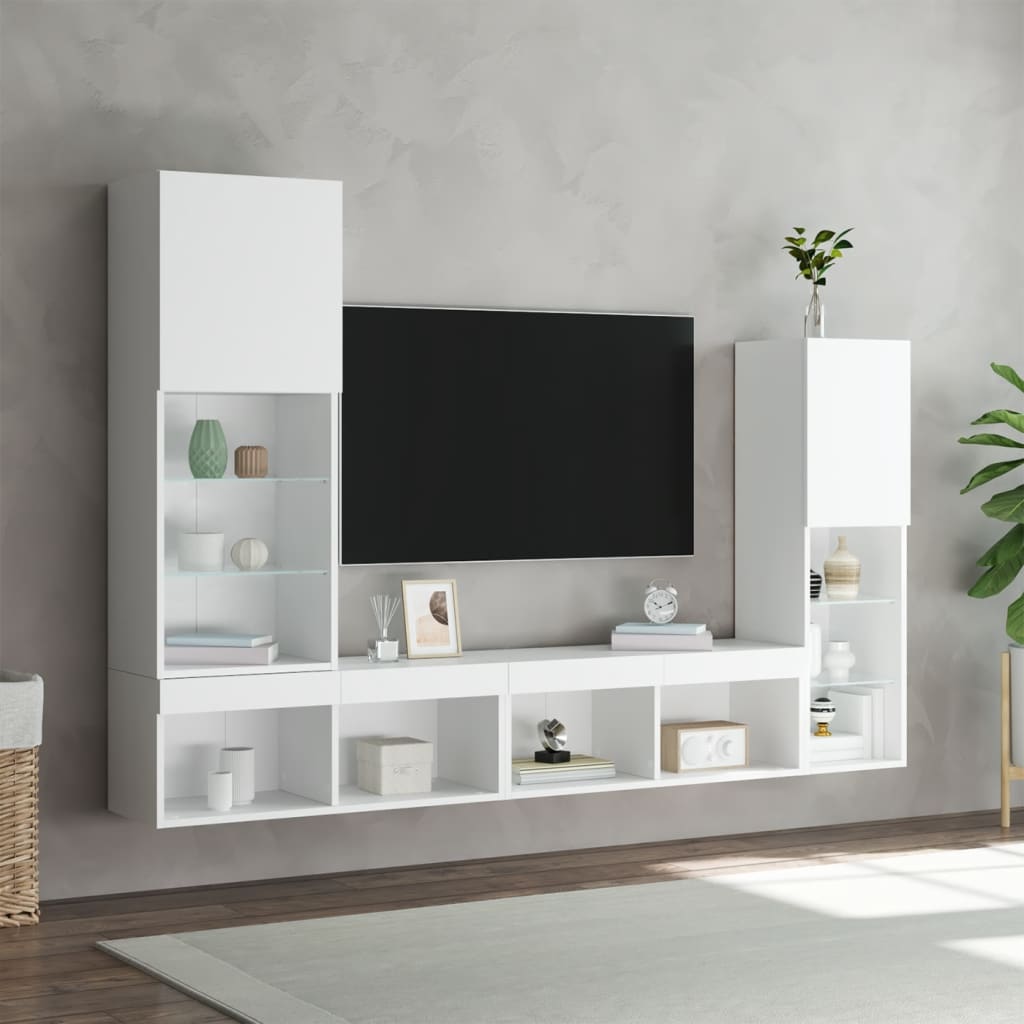 vidaXL 4-tlg. Wohnwand mit LED-Beleuchtung Weiß Holzwerkstoff