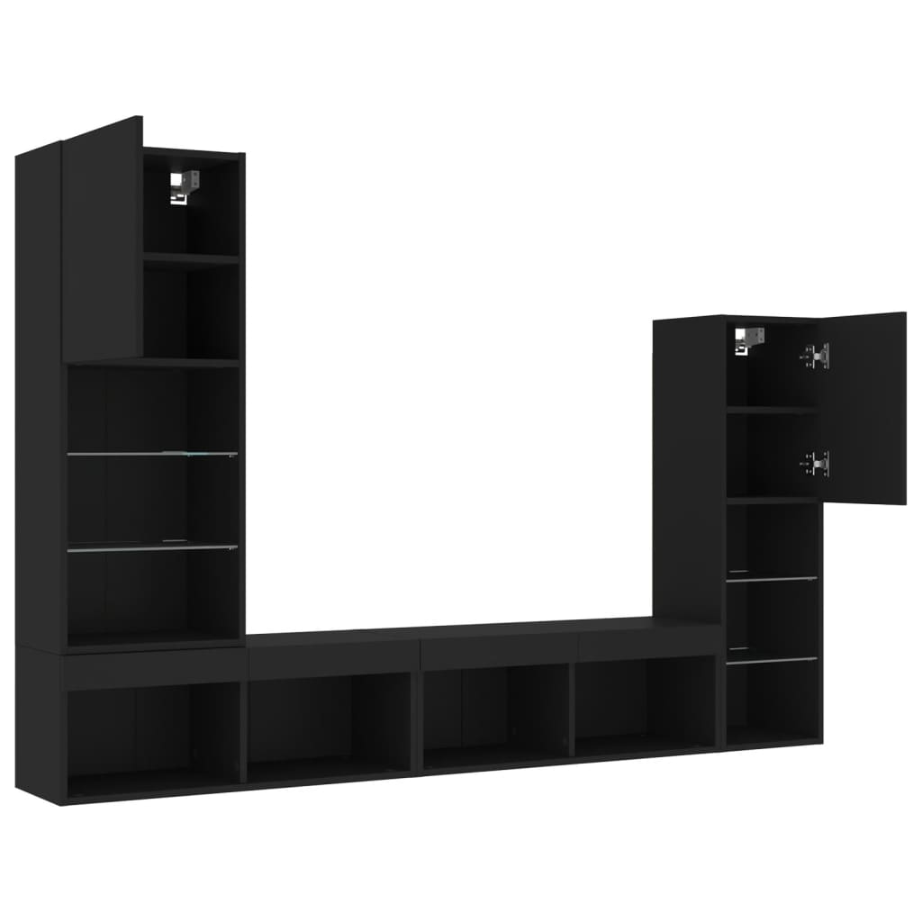 vidaXL 4-tlg. Wohnwand mit LED-Beleuchtung Schwarz Holzwerkstoff