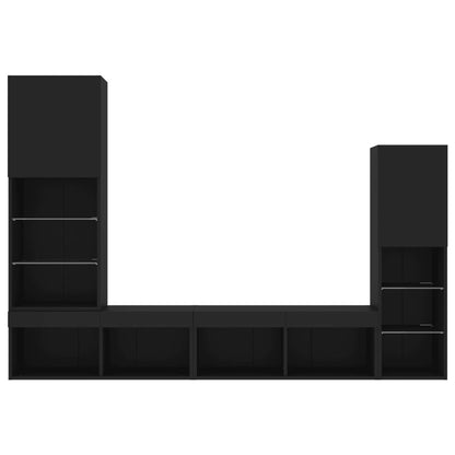 vidaXL 4-tlg. Wohnwand mit LED-Beleuchtung Schwarz Holzwerkstoff