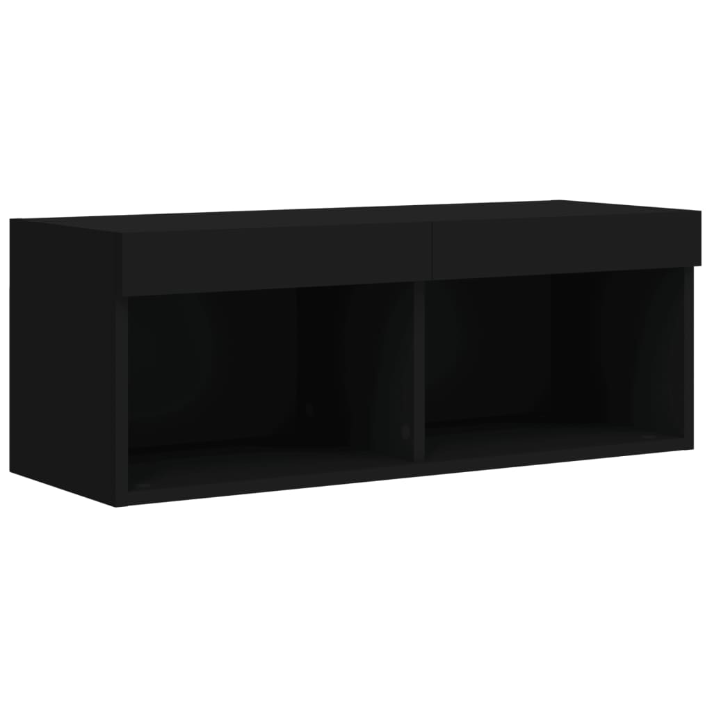vidaXL 4-tlg. Wohnwand mit LED-Beleuchtung Schwarz Holzwerkstoff