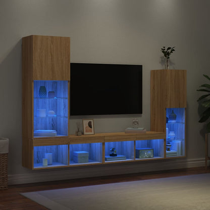 vidaXL 4-tlg. Wohnwand mit LED-Beleuchtung Sonoma-Eiche Holzwerkstoff