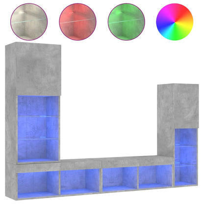 vidaXL 4-tlg. Wohnwand mit LED-Beleuchtung Betongrau Holzwerkstoff