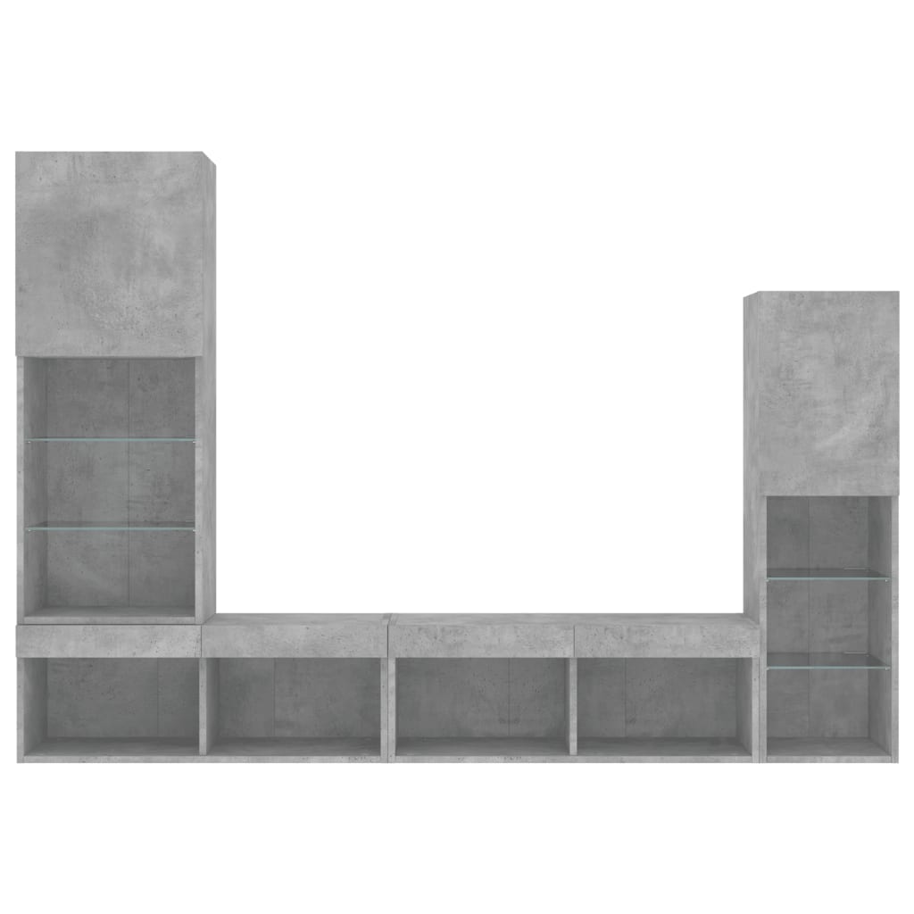 vidaXL 4-tlg. Wohnwand mit LED-Beleuchtung Betongrau Holzwerkstoff