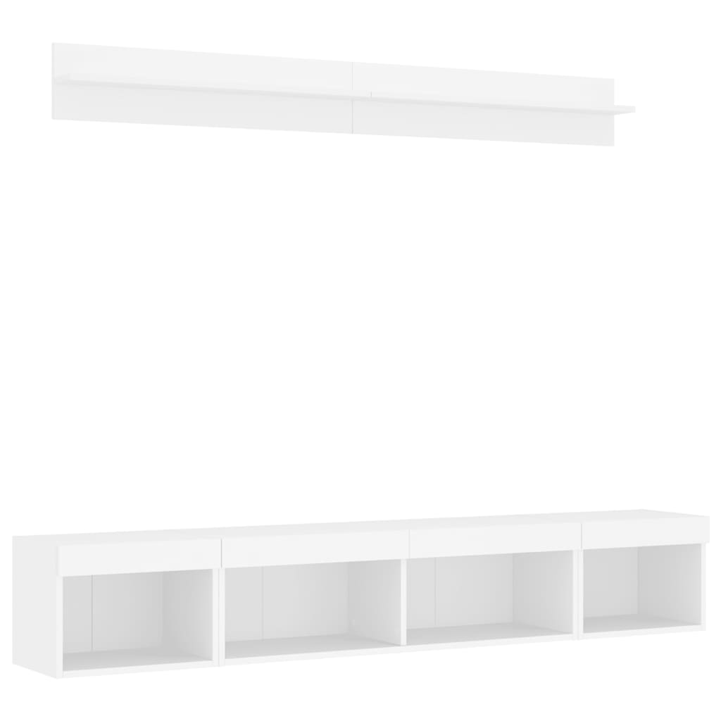 vidaXL 5-tlg. Wohnwand mit LED-Beleuchtung Weiß Holzwerkstoff