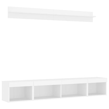 vidaXL 5-tlg. Wohnwand mit LED-Beleuchtung Weiß Holzwerkstoff