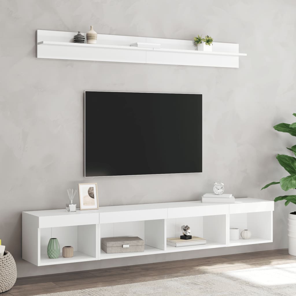 vidaXL 5-tlg. Wohnwand mit LED-Beleuchtung Weiß Holzwerkstoff