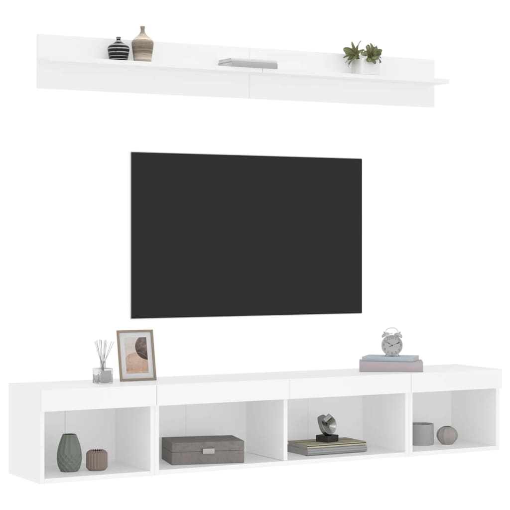 vidaXL 5-tlg. Wohnwand mit LED-Beleuchtung Weiß Holzwerkstoff