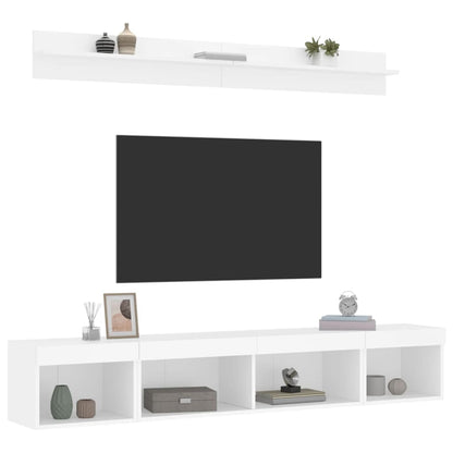 vidaXL 5-tlg. Wohnwand mit LED-Beleuchtung Weiß Holzwerkstoff