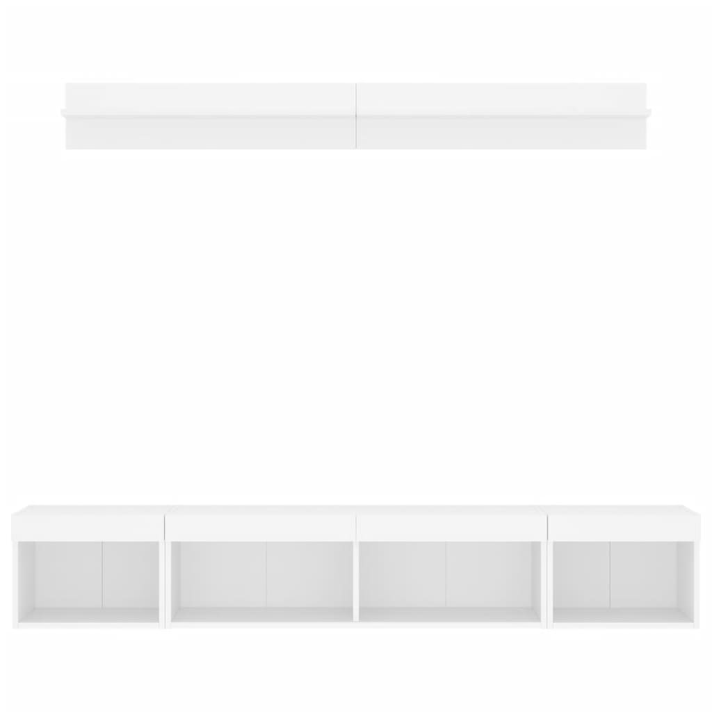 vidaXL 5-tlg. Wohnwand mit LED-Beleuchtung Weiß Holzwerkstoff