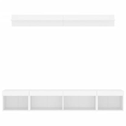 vidaXL 5-tlg. Wohnwand mit LED-Beleuchtung Weiß Holzwerkstoff