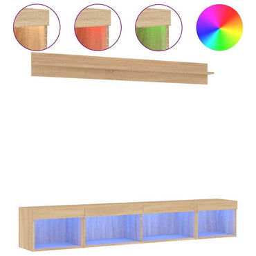 vidaXL Meuble TV mural 5 pcs avec éclairage LED Chêne Sonoma Bois d'ingénierie