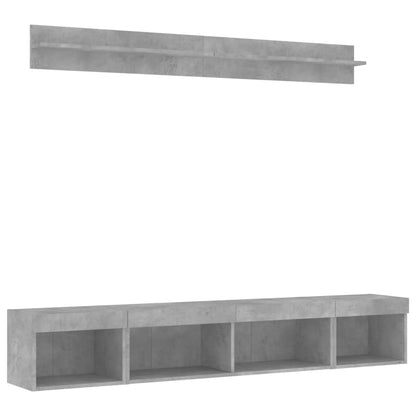 vidaXL 5-tlg. Wohnwand mit LED-Beleuchtung Betongrau Holzwerkstoff