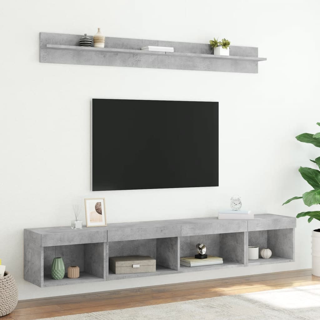 vidaXL 5-tlg. Wohnwand mit LED-Beleuchtung Betongrau Holzwerkstoff
