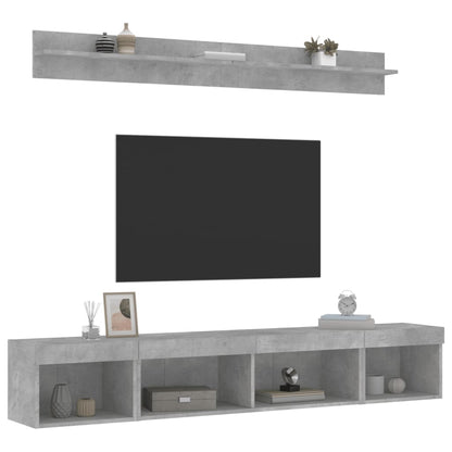vidaXL 5-tlg. Wohnwand mit LED-Beleuchtung Betongrau Holzwerkstoff