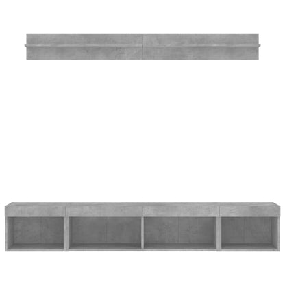 vidaXL 5-tlg. Wohnwand mit LED-Beleuchtung Betongrau Holzwerkstoff