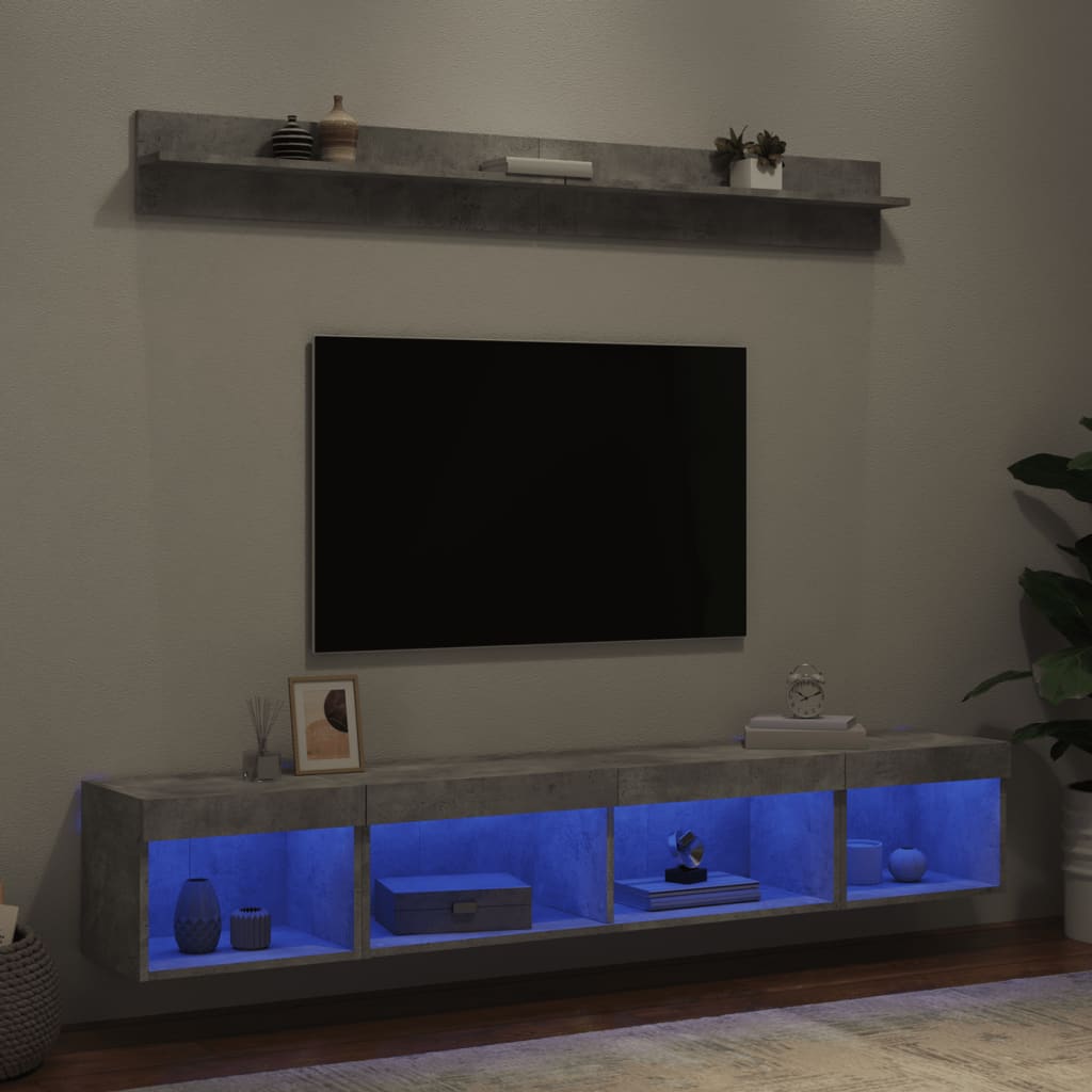 vidaXL 5-tlg. Wohnwand mit LED-Beleuchtung Betongrau Holzwerkstoff