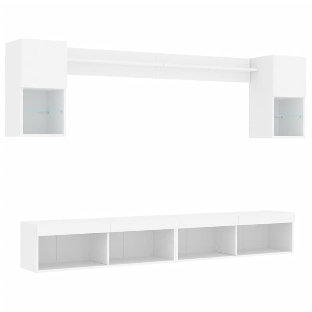 vidaXL Meuble TV avec éclairage LED 6 pcs Aggloméré blanc