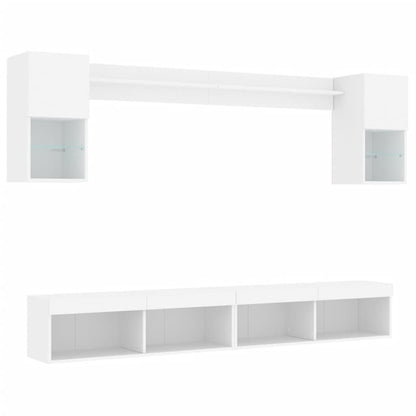 vidaXL Meuble TV avec éclairage LED 6 pcs Aggloméré blanc