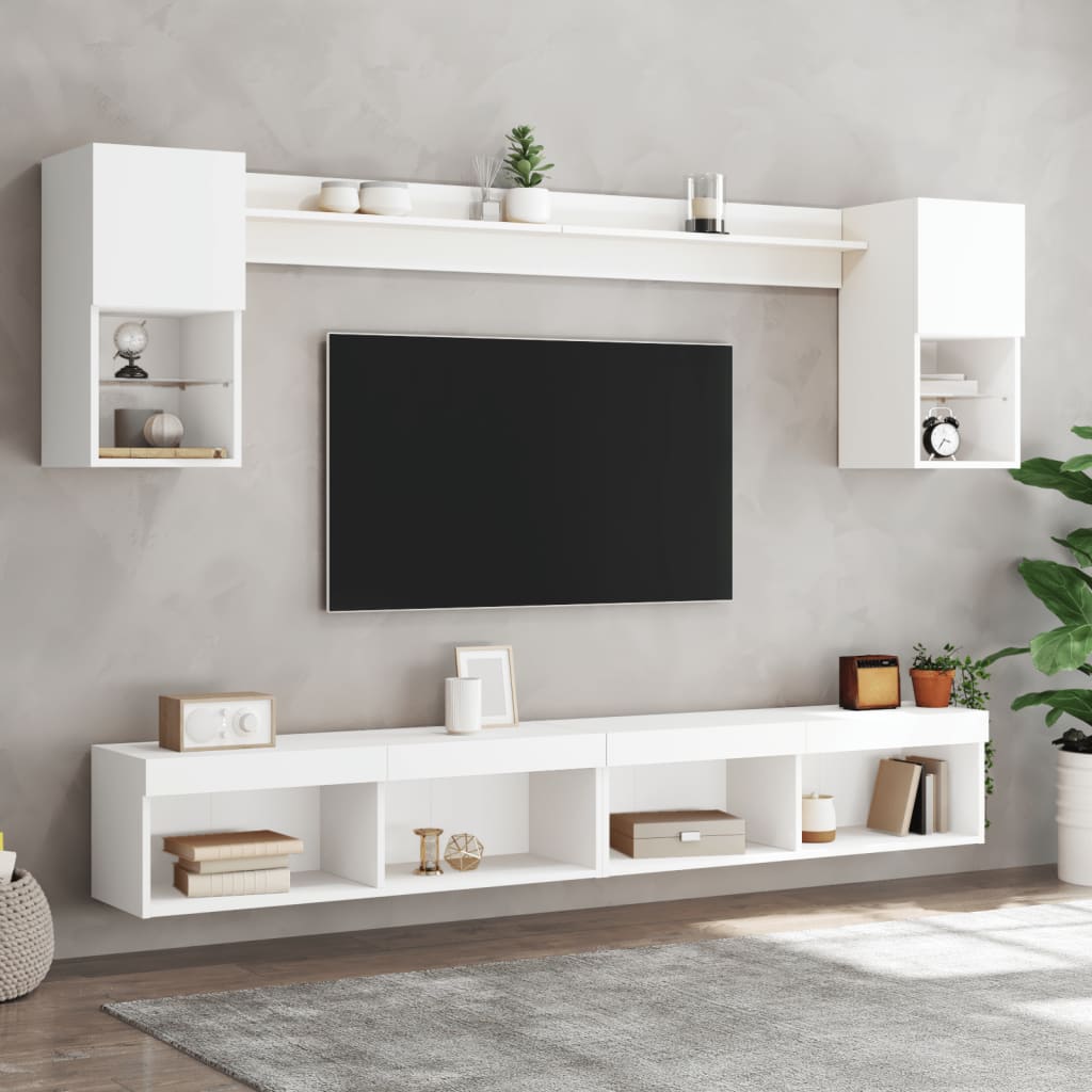 vidaXL Meuble TV avec éclairage LED 6 pcs Aggloméré blanc